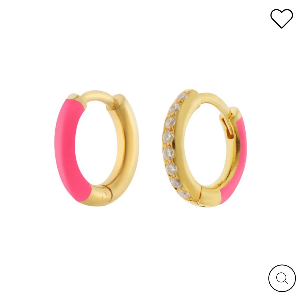 Ileana Makri Vice Versa Mini Hoop Earrings Pink Enamel Crystal 18k Gold Plated
